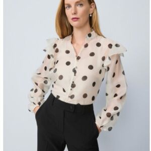 Ann Taylor Cream Sheer Blouse with Black Polka Dots